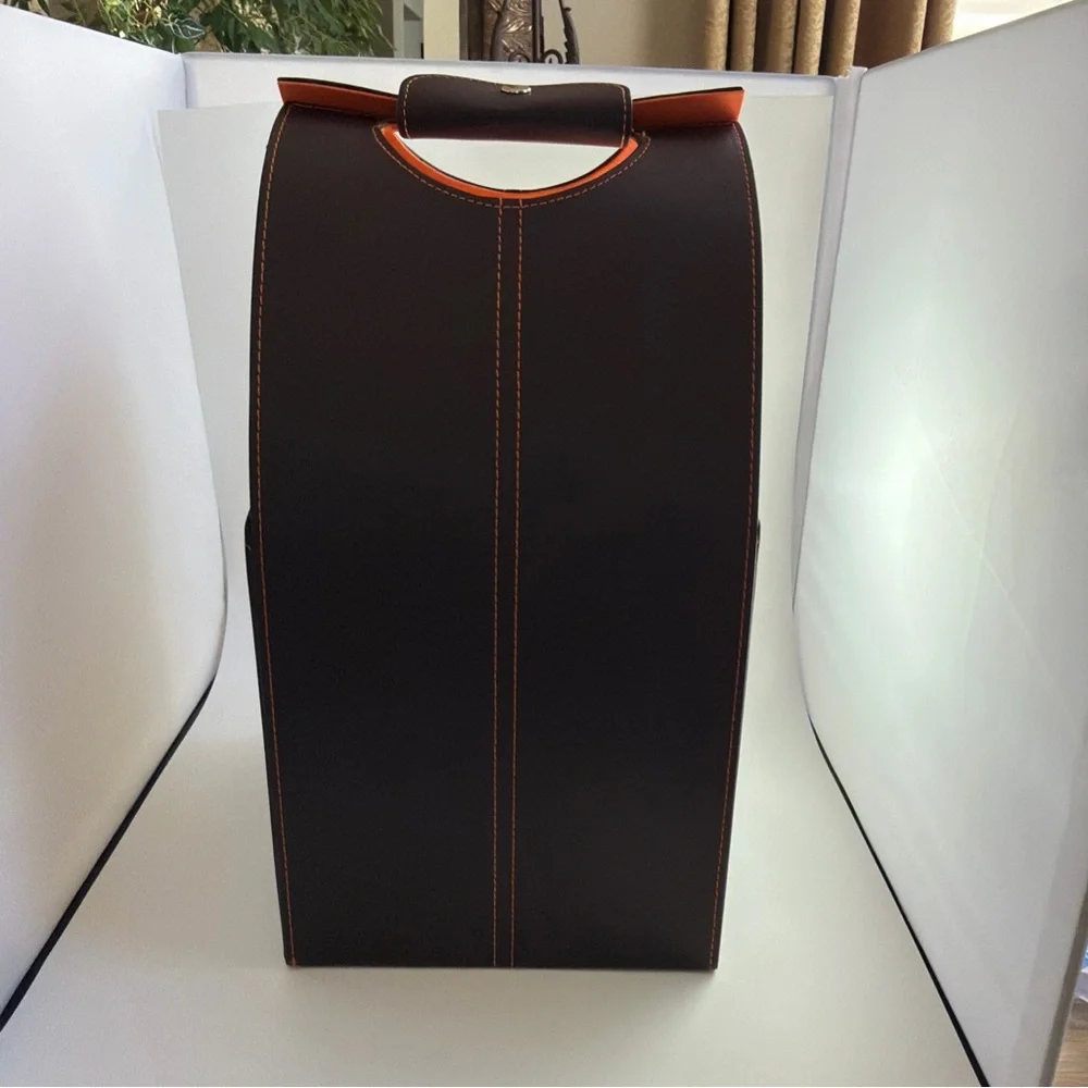 Faux, leather wine, carrier, gift box portable four bottle holder, picnic